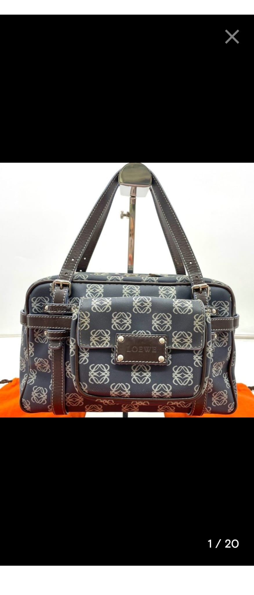 Loewe Anagram de lona azul marino y cuero marrón