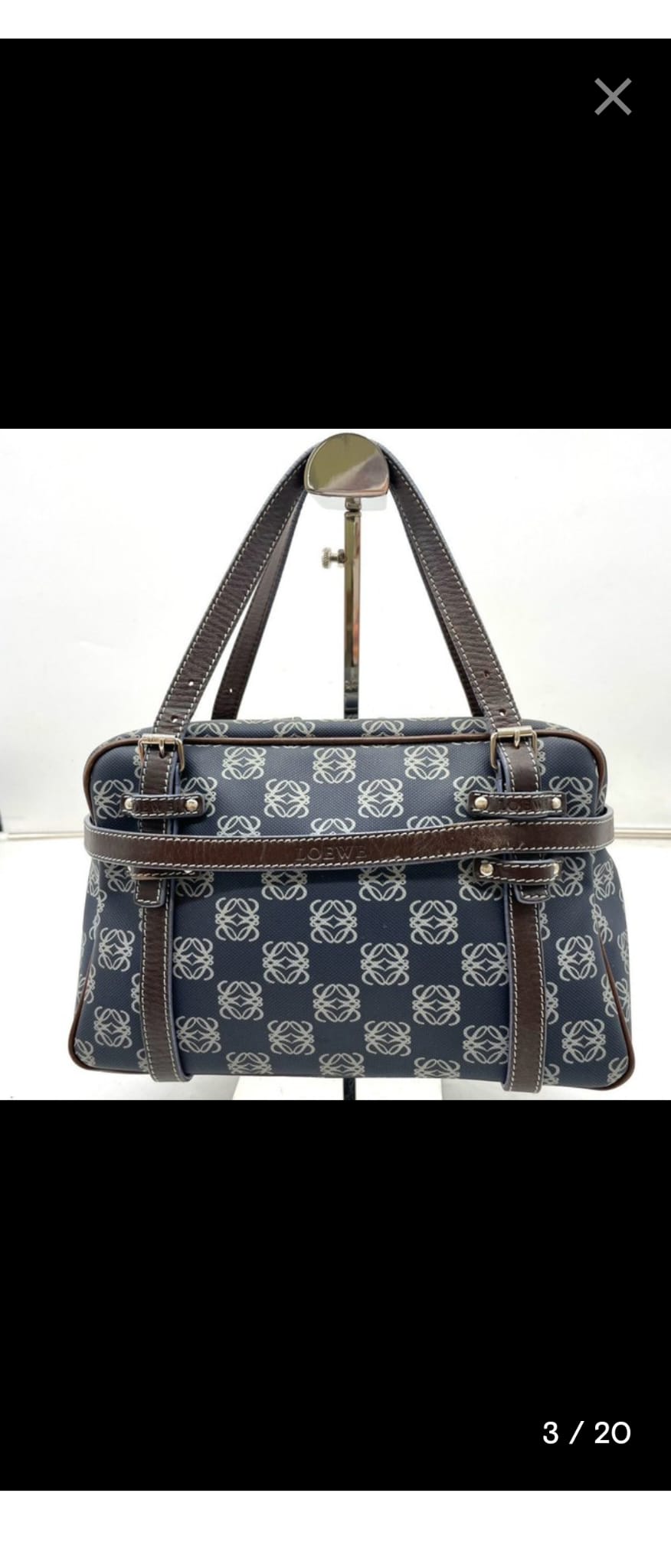Loewe Anagram de lona azul marino y cuero marrón
