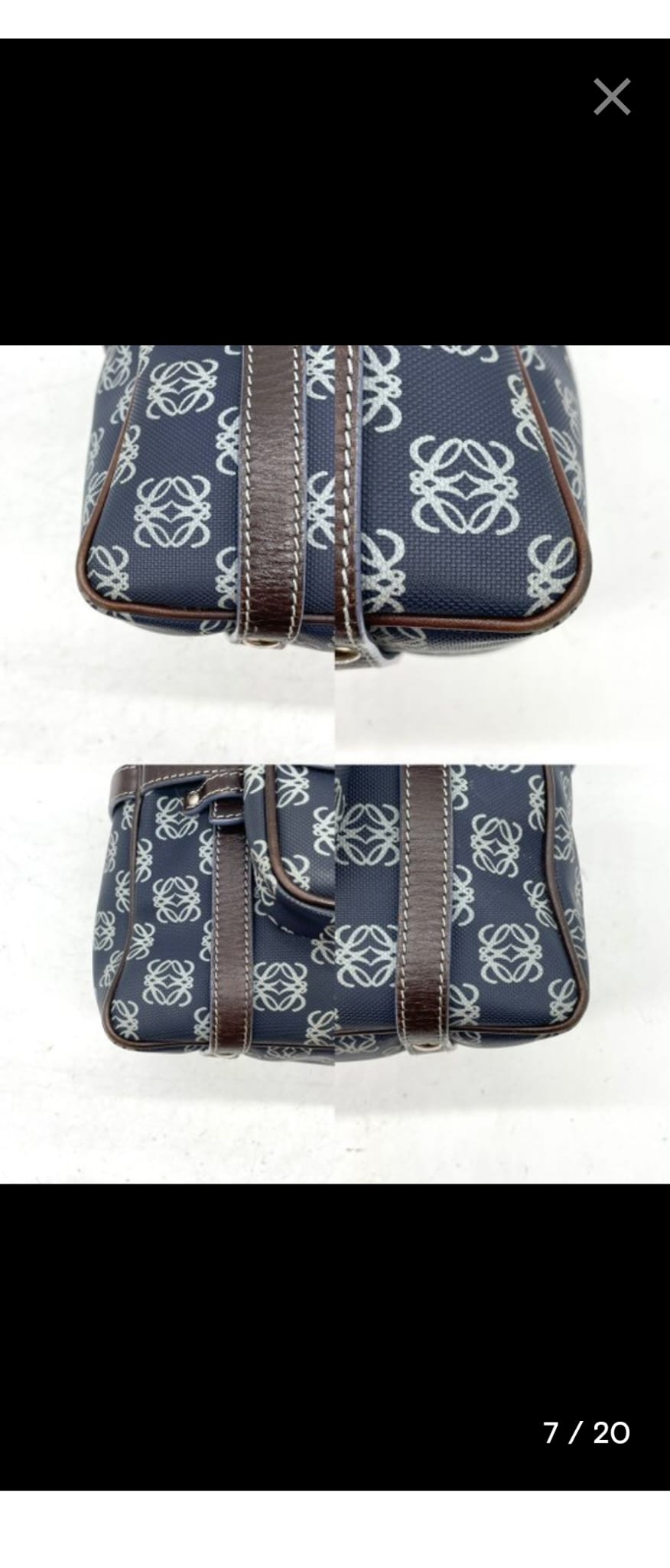 Loewe Anagram de lona azul marino y cuero marrón