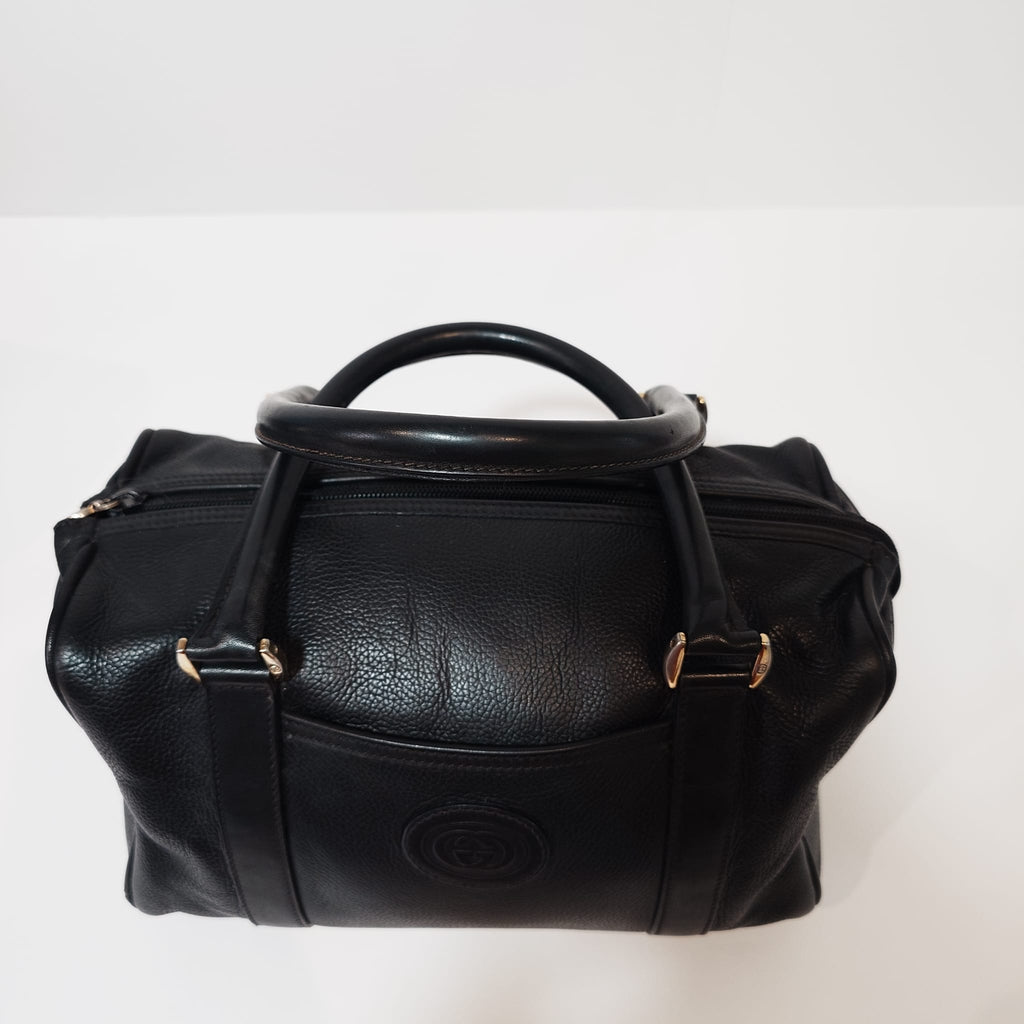 Gucci Interlocking Logo Mini Boston de cuero negro