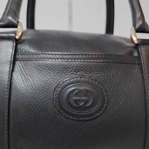 Gucci Interlocking Logo Mini Boston de cuero negro
