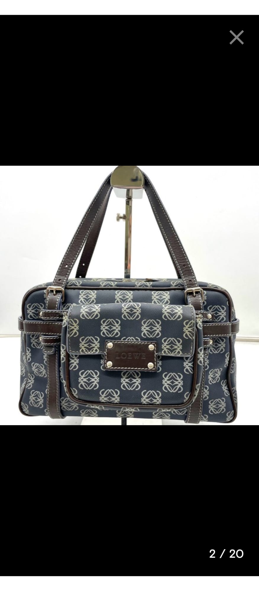 Loewe Anagram de lona azul marino y cuero marrón